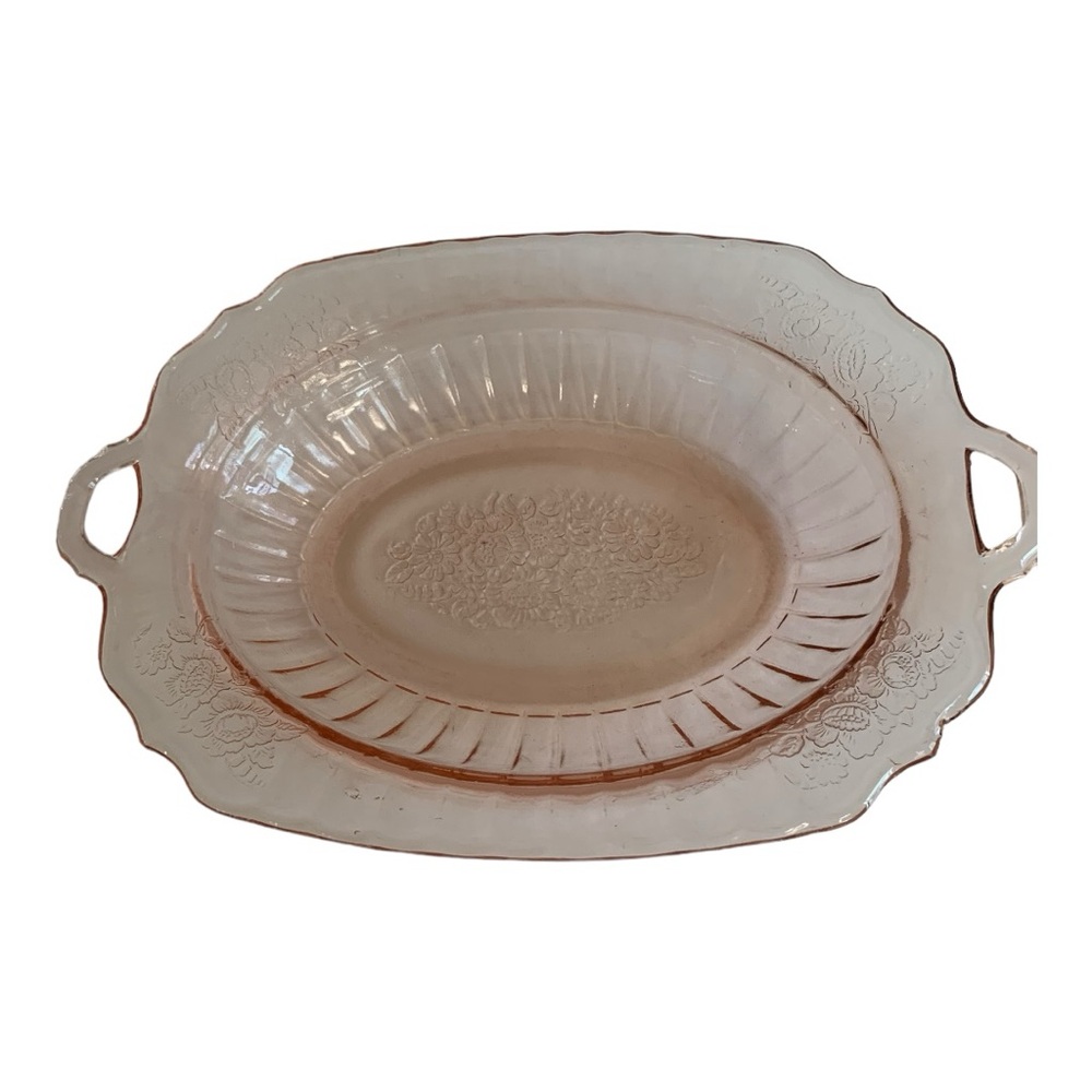 Elegant Pink Depression Glass Serving Bowl